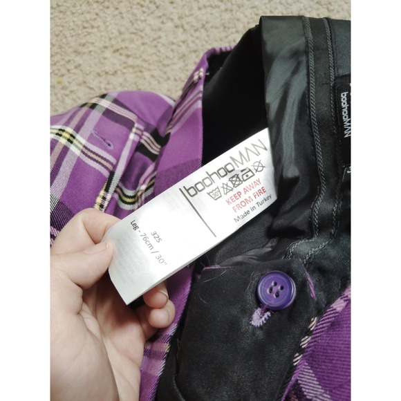 Boohoo Man Purple Plaid Dress Pants Men's Size 32x30 - Picture 5 of 7